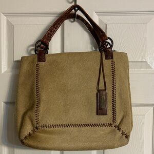 ANTONIO MELANI Tan and Brown Leather and fur Tote Bag
